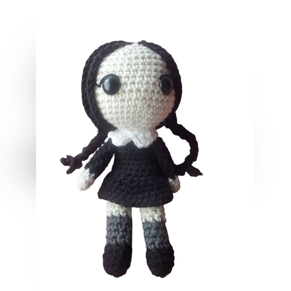 Handmade Wednesday Addams Crochet Doll